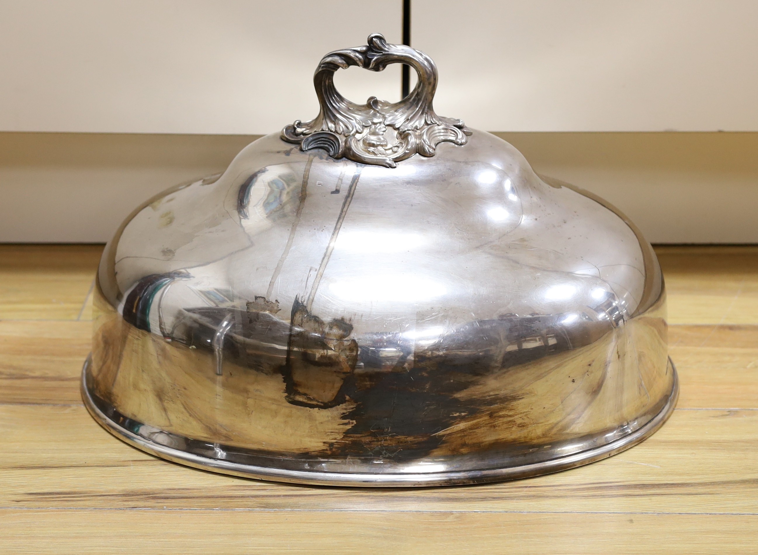 An old Sheffield plate meat dish cover, 50cms wide